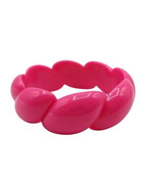 Bright Pink Acrylic Carved Twist Bangle Cuff Bracelet Colorful Contemporary